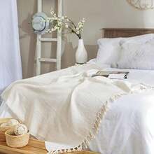 DII - Manta rústica de algodón con flecos para silla, sofá, pícnic, acampada, playa y uso diario, 50 x 60 pulgadas,(50x60" Natural) - Multicolor - Ver 2