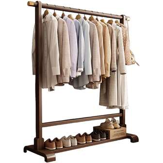 Perchero de pie de bambú - Organizador de prendas de vestir de gran capacidad con estante de almacenamiento, para guardar ropa, zapatos, sombreros, carteras, versátil para dormitorio, sala de estar, pasillo (Nogal)