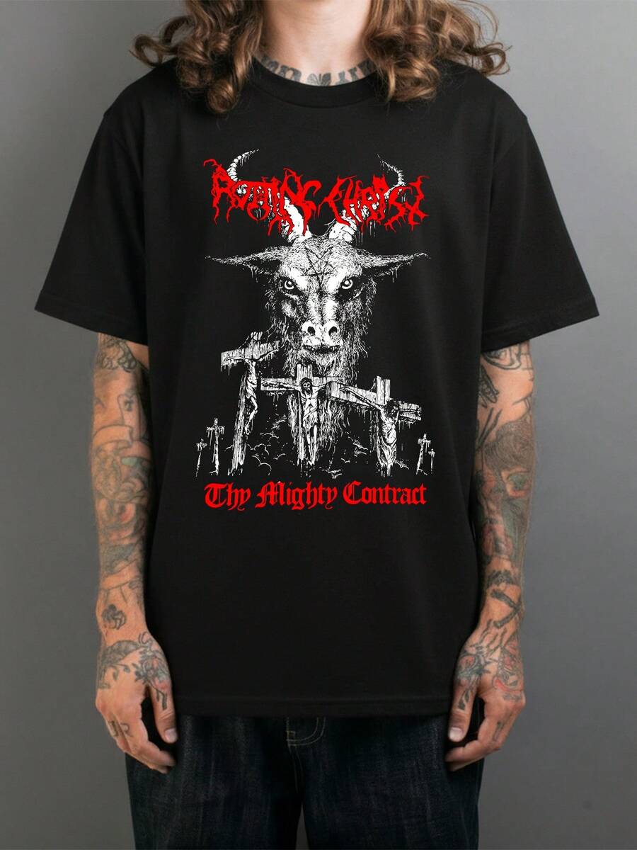 Men's Basic T-Shirt Rotting Christ Black Metal Rock Band Print 100% Cotton Breathable And Lightweight - 黑色 - 查看 1