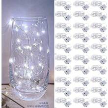 30pcs & 3 Modes] 7ft 20 LED Battery Operated Fairy String Lights, Waterproof Silver Wire, For Indoor Mason Jar DIY Wedding Christmas Decor (White)