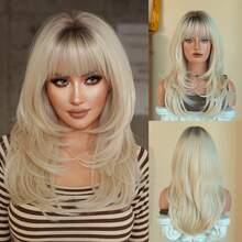 7JHH WIGS Tóc giả dài 24 inch màu vàng bạch kim sang trọng, kiểu tóc tỉa tầng, có mái, dành cho nữ, chất liệu sợi tổng hợp mềm mại, chịu nhiệt, thích hợp để đội hàng ngày, dự lễ hội âm nhạc, làm quà tốt nghiệp và quà tặng cho mẹ. - Platinum - Xem 13