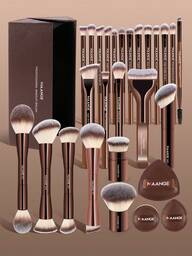 MAANGE 7 Stück/13 Stück/20 Stück/28 Stück Professionelles Aluminium-Tube Make-up Pinsel & Puderpuff Set, mit Aufbewahrungsbox, inklusive ausziehbarer Foundation Pinsel, Dual-Kopf Puder Pinsel, Rouge Pinsel, Highlighter Pinsel, Kontur Pinsel, Lidschatten Pinsel, Blending Pinsel, Abdeckstift Pinsel, Misch Pinsel, aus weichen und hautfreundlichen Fasern, tragbar und reisefreundlich, tolles Geschenk für Frauen/Mädchen