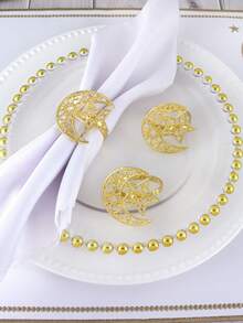 6pcs Gold Hollow Star & Moon Napkin Rings, Suitable For Holiday Party Table Decor, Banquet Napkin Holders