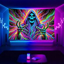 1pc HEGO Polyester Skull Tapestry – UV Reactive Multipurpose Wall Hanging, Brushed Fabric Without Electricity For Home Decor, Festivals, Parties, Weddings, Video Backgrounds, Unique Artwork & Accessories - Multicolor - View 7