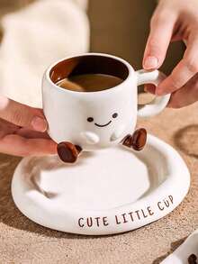 1 Set Cute Doll Feet High-Quality Cup & Saucer, Adorable Milk Cup, Ceramic Water Mug, Office Coffee Cup, Gift, Couple Coffee Cup & Saucer - Multicolor - View 4