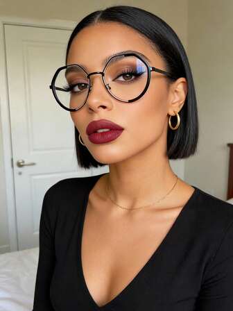 1 pieza Gafas transparentes grandes y versátiles para mujer con diseño irregular y hueco, exquisitas y de moda para lectura de ordenador, adecuadas como accesorio de viaje y para uso diario