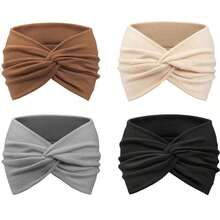 4-Pack Wide Headbands For Women Soft Bohemian Style Turban Hair Accessories With Knotted Design For Yoga Running Sports And Everyday Wear Vintage Inspired Cute And Comfortable Hair Band Accessories - Multicolor - View 2