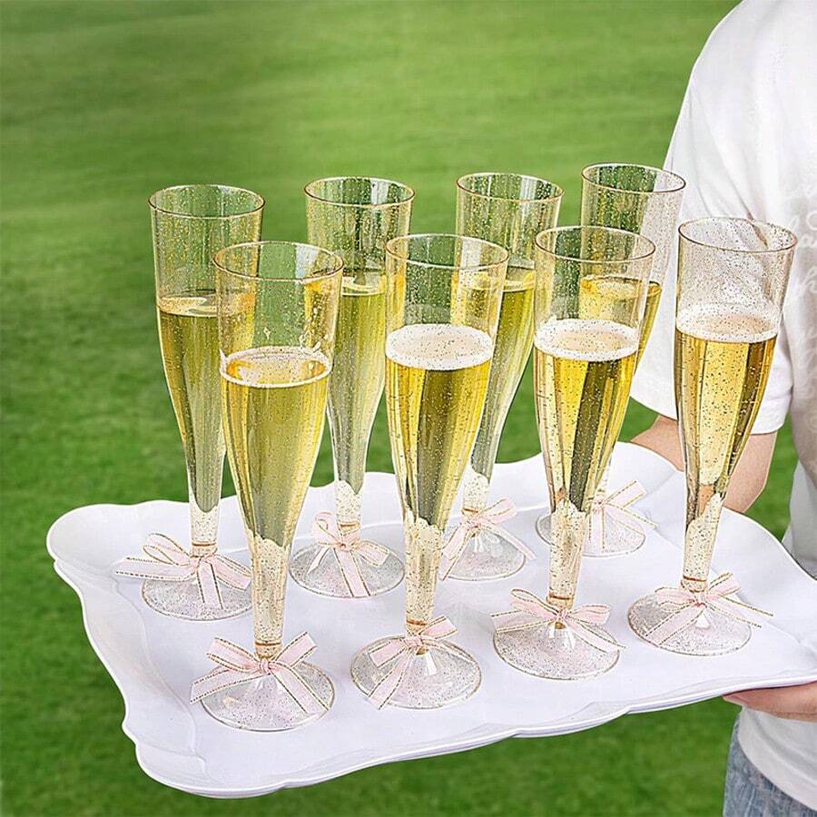10个4.5盎司可重复使用的香槟杯，适用于婚礼、生日、情人节、万圣节、圣诞节和其他派对活动，是情人节、万圣节和圣诞节的最佳礼物。