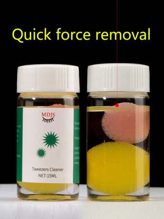 1 Bottle Of Eyelash Extension Tweezers Cleaner 15ml, Tweezers Cleaning Tool Kit, Eyelash Curler Cleaner, With Liquid Gel Remover And Sponge Ball, Powerful And Quickly Removes Mascara Stains, For Eyelash Extension Tools