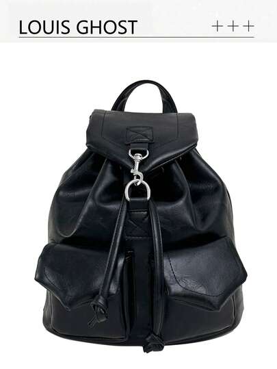 Urban Explorer Leather Backpack, Without Pendants. | Interpretation Of The Light Luxury Commuting Aesthetics​ --Drawstring Tassel * Double Cover Storage Compartment A Set Of Equipment To Unlock The Versatile Compatibility Of The Workplace And Daily Life​ Each Model Has A Symmetrical Flip Cover Pocket On The Front