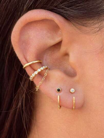 rundraw 4件套简约几何锆石镶嵌流苏铜金色夹式耳环，适合女性日常、约会、派对、舞会等场合，可搭配日常服装和配饰，是新年、情人节送给朋友、爱人的最佳礼物。