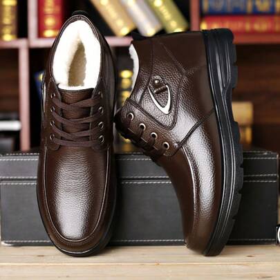 1 Pair Solid Color Business Polyester Comfortable Casual Thermal-Lined Formal Dress Shoes, Suitable For Office Wear In Winter