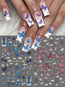 Hình dán móng tay hình bướm xanh hồng, hình bướm dễ thương với mây trắng và sao, tự dính, phụ kiện trang trí móng tay chủ đề nàng tiên mùa xuân hè dành cho nữ và bé gái, 2 miếng. - Nhiều màu - Xem 11