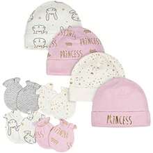 Gerber Juegos de gorro y manoplas de 8 piezas y 9 piezas Manoplas para Bebé-Niñas(Princesa rosada 0-3 Meses) - Multicolor - Ver 1