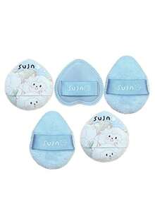 5个/套 天蓝色迷你化妆海绵 - 盒装可爱卡通绵羊图案，便携迷你拇指化妆海绵套装，柔软亲肤，轻柔粉底妆效 - 适用于液体和膏状粉底、腮红，打造光滑底妆，遮瑕提亮，植绒气垫粉扑