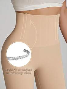 A Pair Of Women'S High-Waisted Tummy Control Yoga Shorts - Designed For Weight Loss, Abdominal Control, And Lifting The Buttocks, Non-Transparent, Featuring Strong Compression And A Flattening Effect, Made Of Comfortable And Breathable Nylon/ - 淺米色 - 查看 3