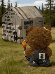 POP MART Hirono Living Wild “为幸福而战” 泰迪熊毛绒玩具，可爱收藏品，家居装饰礼品，圣诞装饰品 - 棕色 - 查看 6