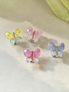 INS Style Crystal Transparent Butterfly Toilet Flush Button, Bathroom Water Tank Press Sticker, Suitable For Manicure - Multicolor - View 2