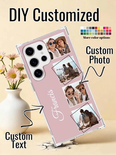 1pc Customizable 4-Photo DIY Phone Case, Shock-Proof Design, Compatible With Samsung S25/S25Plus/S25Ultra/S25Edge/S24/S23/S22/A16/A55/A56/A17/A07 And Other Models, Best Gift For Couples, Friends, Parents, Boyfriend/Girlfriend, Ideal For Carrying Outdoors, Android Phone Protective Cover,Cute Phone Cases