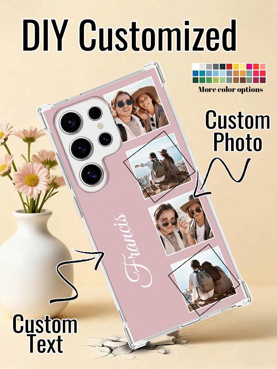 1pc Customizable 4-Photo DIY Phone Case, Shock-Proof Design, Compatible With Samsung S25/S25Plus/S25Ultra/S25Edge/S24/S23/S22/A16/A55/A56/A17/A07 And Other Models, Best Gift For Couples, Friends, Parents, Boyfriend/Girlfriend, Ideal For Carrying Outdoors, Android Phone Protective Cover,Cute Phone Cases, Customizable Things For Men - Clear - View 1