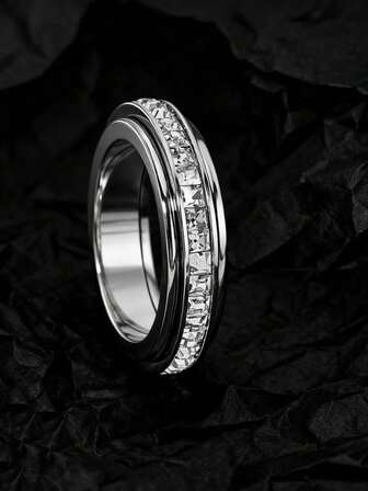 Titanium Steel Ring, Inlaid With Cubic Zirconia, Effectively Relieves Anxiety, Can Be Used As A Wedding Commitment Or Lucky Ring, Comfortable Fit, Size 5 To 10