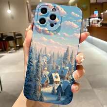 2026 nueva funda de teléfono esmerilada, funda de teléfono con impresión de paisaje nevado de pueblo invernal para iPhone 17 14 13 12 11 Pro Max y  Galaxy S23 S22 S21 S20, funda protectora para teléfono, regalo de pareja para novio y novia, presente de vacaciones - Blanco antiguo - Ver 4