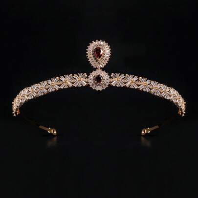 1pc Multi-Color Bridal Crown Headpiece, Crystal Headband Princess Wedding Tiara, Sophisticated For Birthday, Halloween