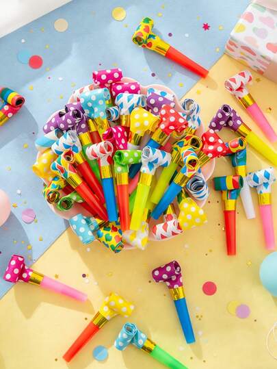 10/100个卡通彩色龙哨，派对庆祝哨，生日派对气氛道具，长鼻哨，新年和情人节礼物，生日派对用品，派对礼品玩具，派对加油道具