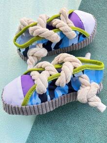 1 件装运动鞋形狗狗咀嚼玩具，带绳结和吱吱球 - 耐用牛津布咀嚼器，适合好斗的咀嚼者，互动吱吱叫声，适合幼犬/成年犬，室内外玩耍 - 彩色 - 查看 32