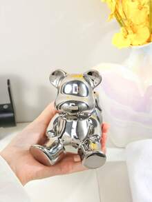 1pc Ceramic Bear Shaped Toothbrush Holder & Makeup Organizer, Useful Bathroom Accessory - Multicolor - View 4