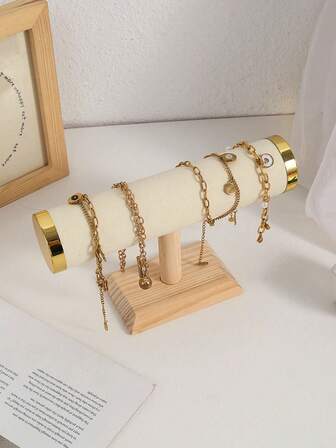 Smyckesställ i trä sammet, halsbandsställ, förvaringsställ för smycken för armband, halsband i ett lager, armband, hängsmycke och klockhållare, avtagbar skrivbordsförvaringslåda för toalettbord, sovrum och omklädningsrum - Smycketillverkning Display och förpackningstillbehör