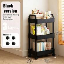 Multi-Function Rolling Storage Rack - Plastic Storage Basket With Rattan Weaving And Top Handle, Suitable For Office, Kitchen, Bathroom, Bedroom, Rolling Storage Rack And Upright Shelving Unit, Floor Standing Shelving, Wheeled Storage Cart, Bathroom Storage Rack, Kitchen Storage Rack, Support Rack, Rolling Storage Cart, Support Rack, Movable Shelving Unit, Home And Office Desk, Shelf - Multicolor - View 5