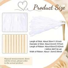 10/20/50pcs White Ribbon Wands, Comes With Ribbon And Fairy Wand. Ideal For Bride, Bridesmaids, Wedding Decor, Party Supplies And Wedding Twirling Lace Ribbons. Wedding Supplies Also Include Gold And Silver Bells. Suitable For Valentine's Day, Wedding Guest Favors, Place Cards, Party Cheering Props And Wedding Gifts. - White - View 6