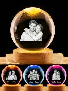 Personalized Crystal Ball Night Light - 12 Styles, 2D Photos LED Base Colorful Light, Wedding Anniversary Couples Gifts, Moon Night Lamp - Multicolor - View 8
