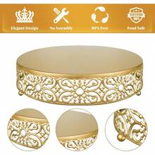 Gold Wedding Cake Stand, Metal Round Dessert Display Cupcake Stands For Celebration, Birthday, Party, Decor (With Cake  And Server Set) - 12" - Xem 3