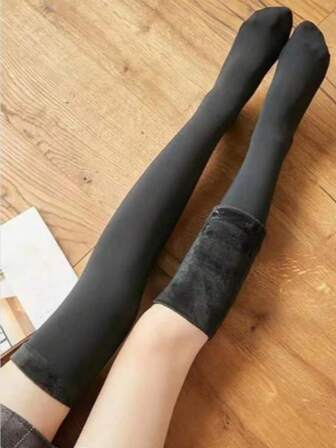 过膝长袜 黑色高筒雪袜 女士冬季加厚绒面保暖袜