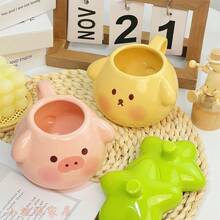 1 szt. Kubek z uroczym rysunkowym prosiaczkiem i psem, kreatywny kubek na wodę dla uroczej pary, elegancki kubek do kawy do domu/akademika, prezent dla dziewczyn, koleżanek z klasy, przyjaciółek, na urodziny, Walentynki - Wielokolorowe - Zobacz 2