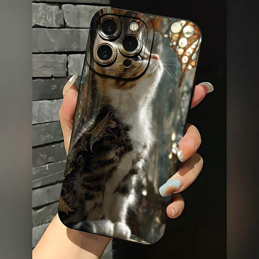 2026 nueva funda de teléfono esmerilada, funda de teléfono con estampado de gato para  17 15 Pro Max  17 14 Pro  17 13  17 12  Galaxy S23 S22 S21 S20 funda de protección para teléfono regalo de pareja para novio novia regalo de vacaciones - Blanco antiguo - Ver 1