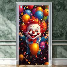 2D Flat Door Banner, 1 Pc Extra Large Carnival Party Door Banner - Clown And Balloon Decorations, Vibrant Red Hair, Birthday Wedding Party Decor - No Electricity Required, Easy-Hang Door Curtain For Home, Events, Daily Decor - Polyester Fabric, Carnival-Themed Party Decor, Festive Home Decor, Fun Design, Outdoor-Suitable Material, Lightweight Material