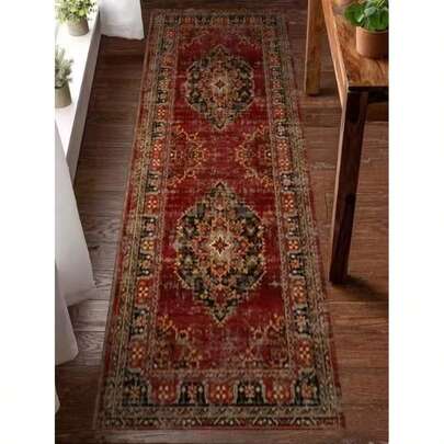 1pc Red Carpet Mat - Vintage Style, Intricate Floral Pattern, Decorative Carpet Mat For Hallway, Dining Room, Bedroom, Hotel And Banquet Hall - Available In Long Sizes, Large Area Carpet Mat