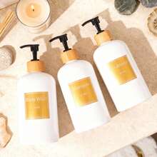 3个500毫升浴室洗发水、沐浴露、护发素可重复灌装瓶，带按压泵，金标 - 彩色 - 查看 3