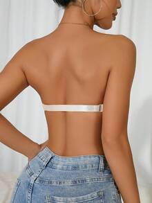 Women's Strapless Push-Up Bandeau Bra - Solid White (Clear/Natural-Tone Options Available) - Full-Coverage Wire, Non-Detachable Padding, Smooth Texture & Smooth Edge Design - Comfortable Fit For Lift & Stability - Hand Washable - Sexy & Elegant Solid Color - Suitable For Low-Cut Dresses, Blouses, Swimwear - Push-Up Effect & Natural Lift - Suitable For Women With Small To Large Busts, Bra Sets, Padded Bras For Women Asian, Padded Bralette, Lace Bralettes, - 乳白色 - 查看 2