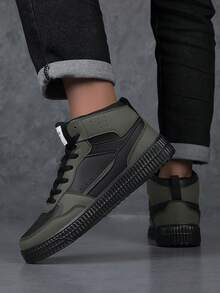 男士运动鞋、男士休闲鞋、时尚街头男鞋、轻便、个性化、帅气高帮鞋、白色鞋、板鞋、滑板鞋 - 黑色 - 查看 3