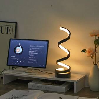 1 pieza Lámpara de escritorio espiral minimalista moderna, alimentada por USB - Regulable en 10 niveles, Dorado/Blanco/Negro, Adecuada para decoración, regalo, lectura