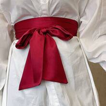 Butterfly Knot Waist Belt Dress Decorative Tie Women's Dress Waist Cincher Wide Belt - 酒紅色 - 查看 4