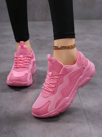 Women's Casual Sports Shoes, Breathable Mesh Sneakers, Non-Slip Durable Leather Patchwork Running Shoes, Lightweight Fashionable Personalized Casual Shoes For Female Students, Outdoor, Party, Lolita Style, Comfortable Walking Shoes For Women, All Season