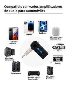 Receptor Bluetooth auxiliar para coche,Receptor/Transmisor de audio Bluetooth 2 en 1 de 3.5 mm estéreo, adaptador inalámbrico multifuncional para automóvil, TV, PC, altavoces, auriculares, llamadas con manos libres. No admite reproducción de tarjeta TF - Negro - Ver 3