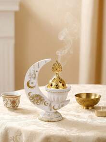 1pc/Set Creative Minimalist Resin Black & White Moon Shaped Incense Burner, Middle Eastern All-Season Home Air Purifier Incense Holder, Arabic Letter Incense/Ice Clip, Suitable For Yoga Studio, Massage Room, Meditation Room, Hair And Clothes, Office & Bedroom, All Seasons