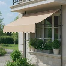 Regenschutz für Pavillondächer Gelenkarmmarkise mit Handkurbel,Terrassenüberdachung Sonnenschutz Wasserdicht Balkonmarkise ohne Bohren,Klemmmarkise für Terrasse, Garten und Balkon - Beige - - Übersicht 10