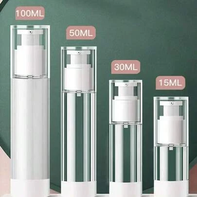 1 Set Of Simple Transparent Portable Cosmetic Vacuum Pump Bottles, 15ml/100ml